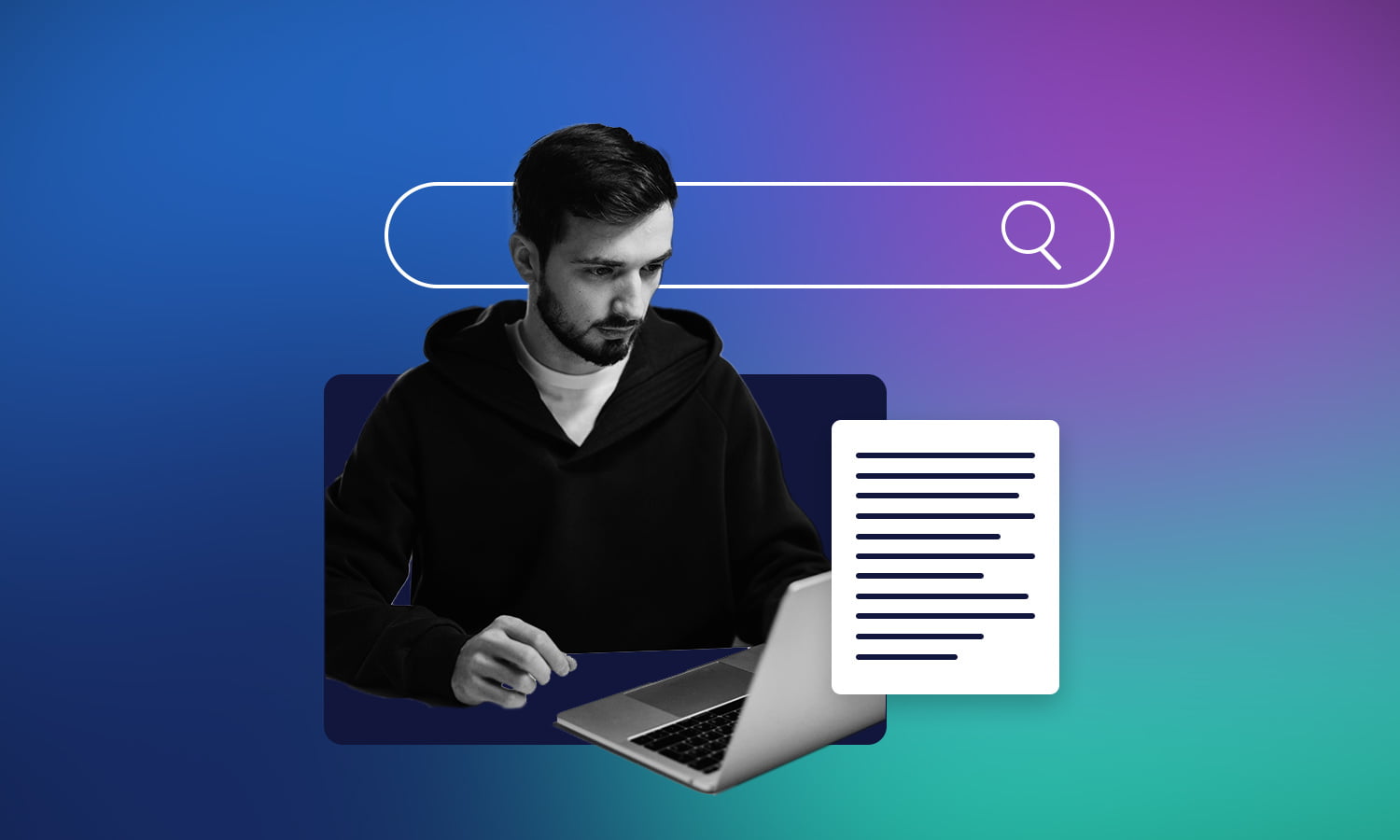 Young male on computer in front of gradient background