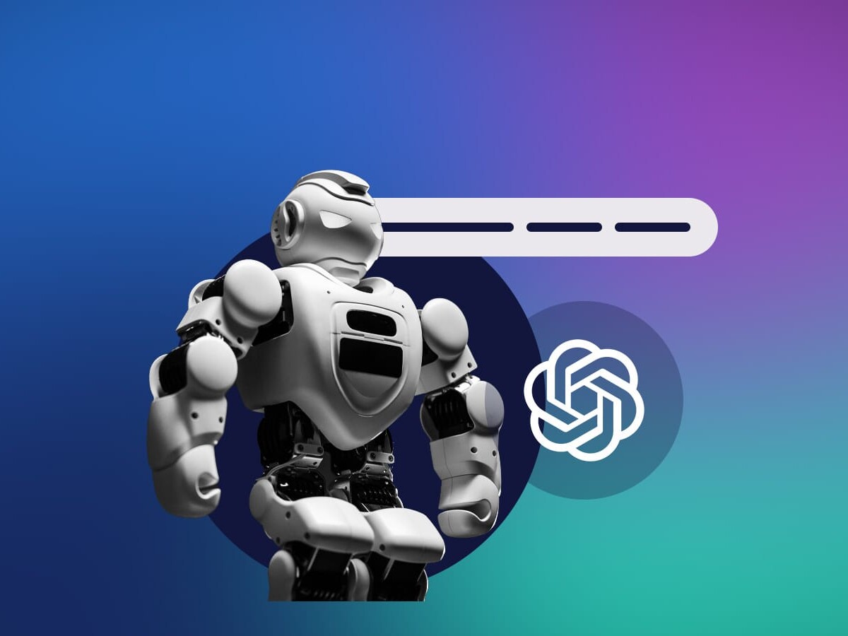 Graphic of robot with ChatGPT icon in front