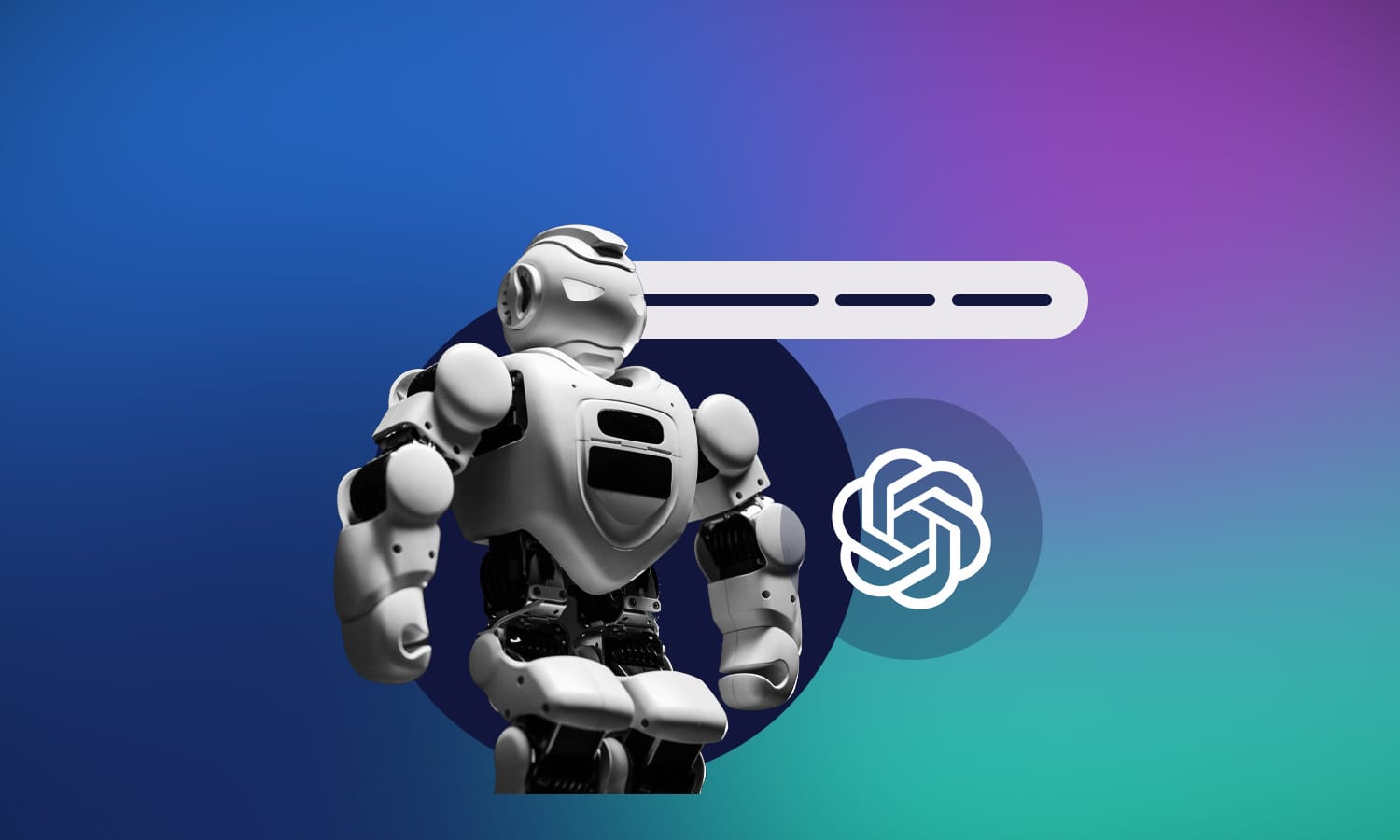 Graphic of robot with ChatGPT icon in front